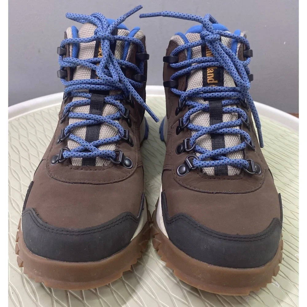 Timberland Women Lincoln Peak Leather Ankle Hiking Boot Shoes Brown&Blue 7.5 EUC - Picture 2 of 9